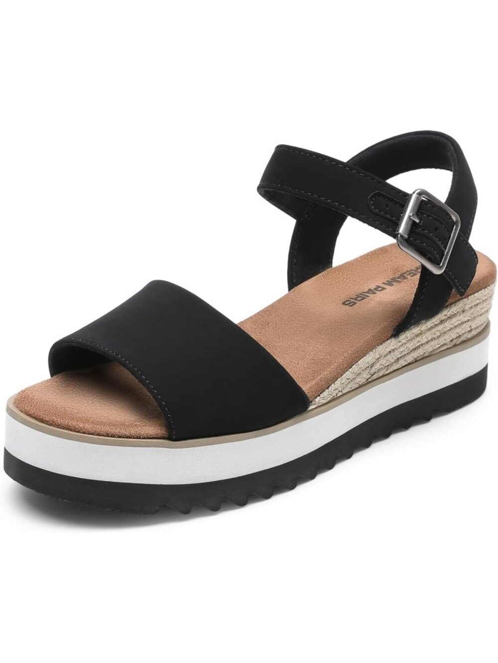 Women's Platform Wedge Sandals Ankle Strap Black Open Toe Summer Dressy Shoes